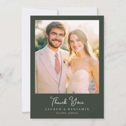 Romantic Green Elegant Photo Bedankkaart (Voorkant)