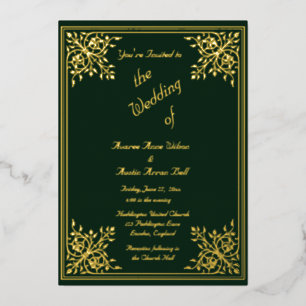 Romantic Green Gold Foil Lijst and Text Wedding Folie Uitnodiging