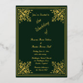 Romantic Green Gold Foil Lijst and Text Wedding Folie Uitnodiging (Voorkant)