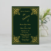 Romantic Green Gold Foil Lijst and Text Wedding Folie Uitnodiging (Staand Voorkant)