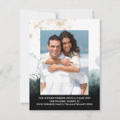 Romantic Green, Gold Roos Heart Save the Date Kaar RSVP Kaartje (Achterkant)