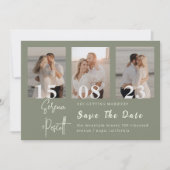 Romantic Green Photo Collage Save the Date Kaart (Voorkant)