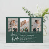 Romantic Green Photo Collage Wedding Invitation Kaart (Staand voorkant)