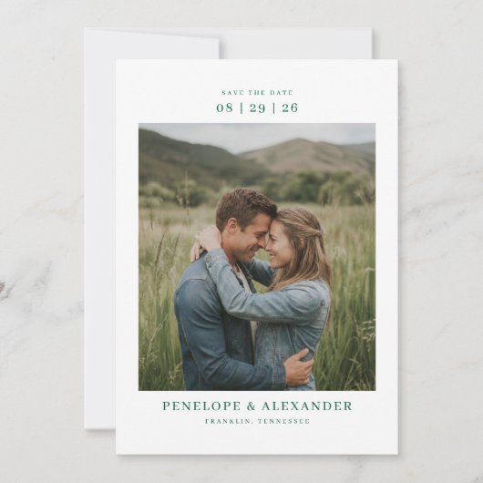 Romantic Green Photo Save The Date (Voorkant)