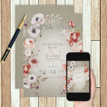 Romantic Green Pink Floral Save the Date Kaart<br><div class="desc">Dit ontwerp is voorzien van een mooie zachte, groene, noodlijdende achtergrond met een delicate roze, maron, witte, paarse en groene verstuivingen met florale spray. Het is romantisch met een aanraking van vintage. Creëer door Simply Farmhouse Press, maakt het deel uit van de Romantic Roos Pink Floral Wedding Suite of cards....</div>
