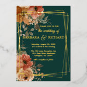 Romantic Green Real Gold Foil Floral Wedding Folie Uitnodiging (Voorkant)