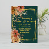 Romantic Green Real Gold Foil Floral Wedding Folie Uitnodiging (Staand Voorkant)