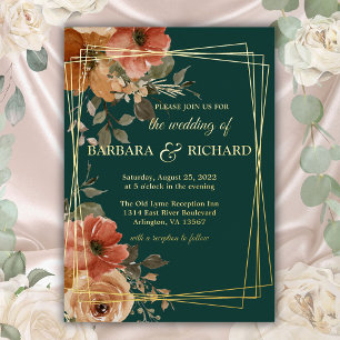 Romantic Green Real Gold Foil Floral Wedding Folie Uitnodiging