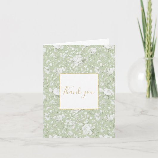 Romantic Green White Floral Thank You Bedankkaart (Voorkant)