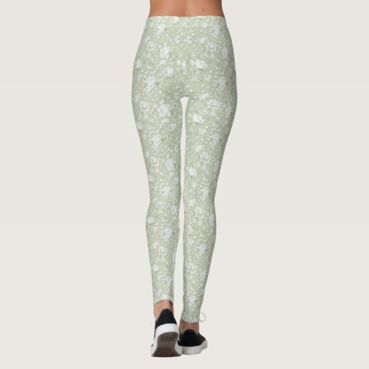 Romantic Green White Flowers Leggings (Achterkant)