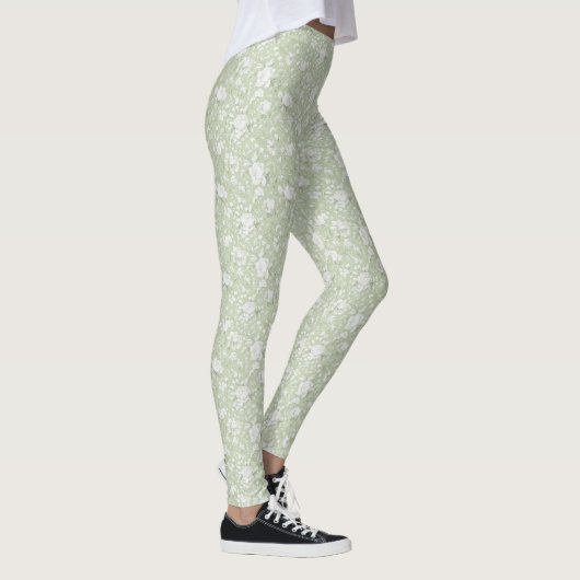 Romantic Green White Flowers Leggings (Rechts)