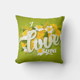 Romantic Green Yellow and White Daffodils Floral Kussen