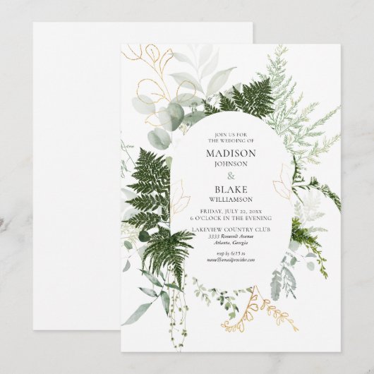 Romantic Greenery Forest Wedding Kaart (Voorkant / Achterkant)