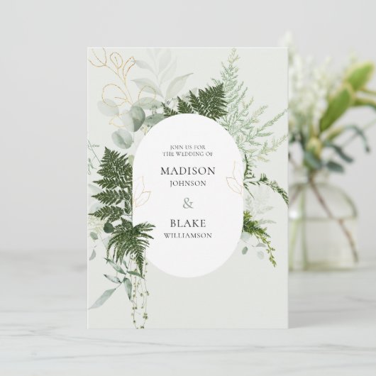 Romantic Greenery Forest Wild Fern Wedding Kaart (Staand voorkant)