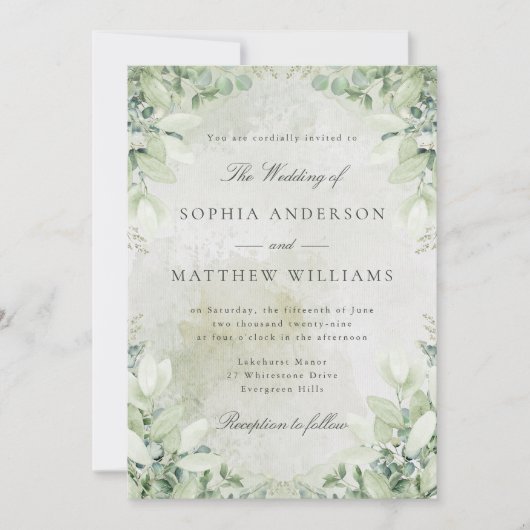 Romantic Greenery Frame Wedding Invitation Kaart (Voorkant)