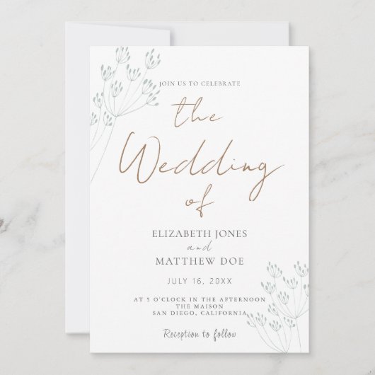 Romantic Greenery Wedding Invitation Kaart (Voorkant)