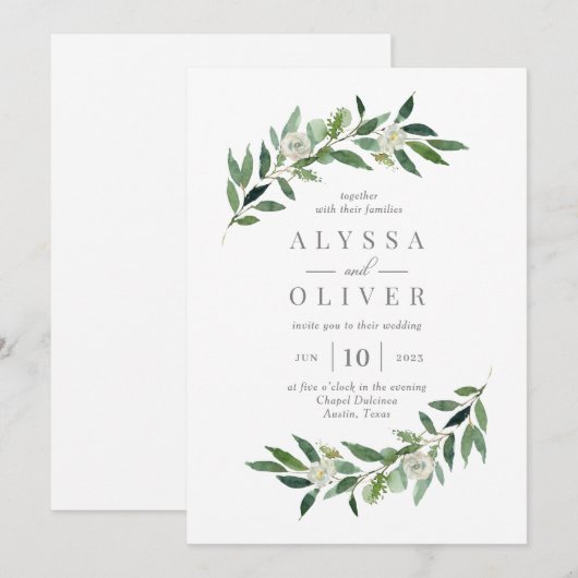 Romantic Greenery Wedding Invitation ROG Kaart (Voorkant / Achterkant)