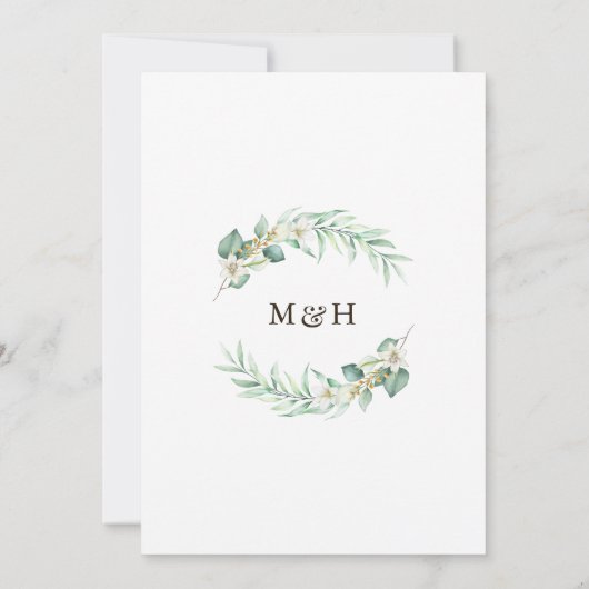 Romantic Greenery Wreath Elegant Wedding Kaart (Achterkant)
