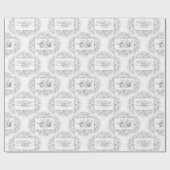 Romantic Grey and White Engraved Floral Cadeaupapier (Vlak)
