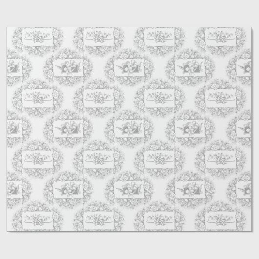 Romantic Grey and White Engraved Floral Cadeaupapier (Vlak)