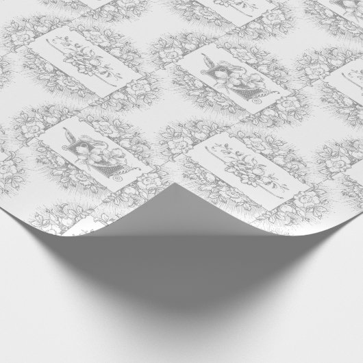 Romantic Grey and White Engraved Floral Cadeaupapier (Hoek)