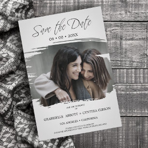 Romantic Grey Brush Foto Lesbian Gay All Wedding Save The Date