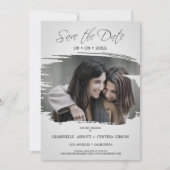 Romantic Grey Brush Foto Lesbian Gay All Wedding Save The Date (Voorkant)