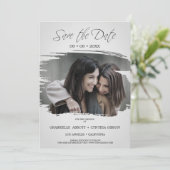 Romantic Grey Brush Foto Lesbian Gay All Wedding Save The Date (Staand voorkant)