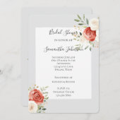 Romantic Grey Red Cream Roses Bridal Shower Kaart (Voorkant / Achterkant)