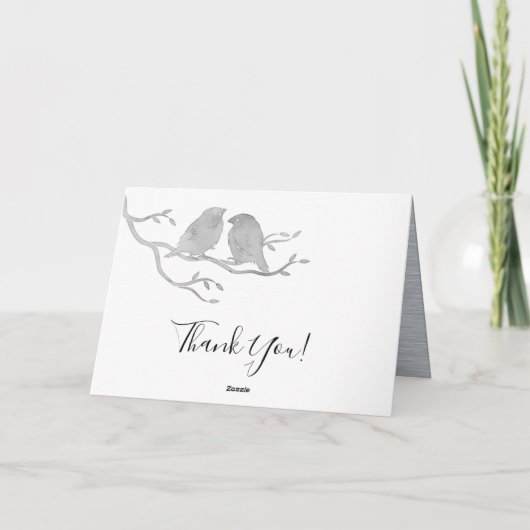 Romantic Grey Waterverf Lovevogels Branch Wedding Bedankkaart (Achterkant)