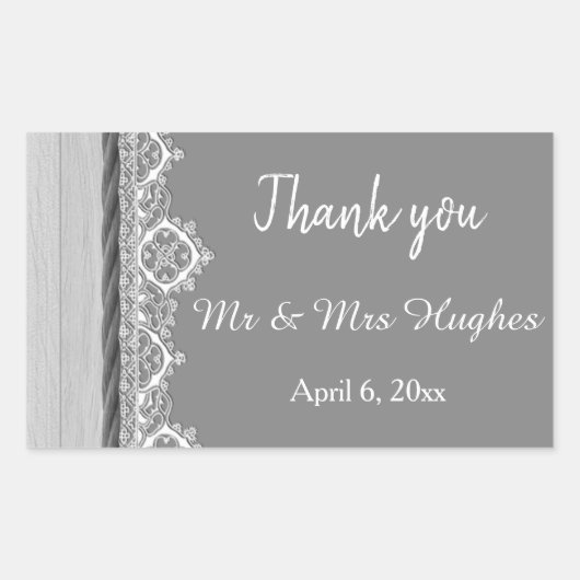 Romantic Grey White lace Grey bruiloft bedankt Rechthoekige Sticker (Voorkant)