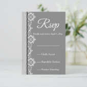 Romantic grijze witte kant en grijze bruiloft RSVP (Staand voorkant)