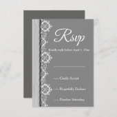 Romantic grijze witte kant en grijze bruiloft RSVP (Voorkant / Achterkant)