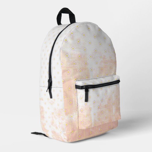 Romantic Grunge School Texture Daisies Flowers. Bedrukte Rugzak (Achterkant Hoek Links)