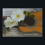 Romantic Guitar Invitation Kaart<br><div class="desc">Een mooie uitnodiging met gitaar met twee mooie, witte bloemen. Met deze veelzijdige uitnodiging vieren we verjaardagen, verlovingen, repetitieve diners, verjaardagen, Cinco de Mayo en nog veel meer. PB De kaart is eenvoudig aan te passen met uw tekst, lettertype, lettertypekleur en keuze uit zes papiertypen. Niet precies wat je zoekt?...</div>