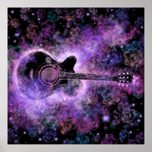 Romantic Guitar Music Paars Poster Schilderen (Voorkant)