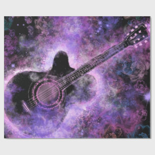 Romantic Guitar Wrapping Paper Music Paars Cadeaupapier
