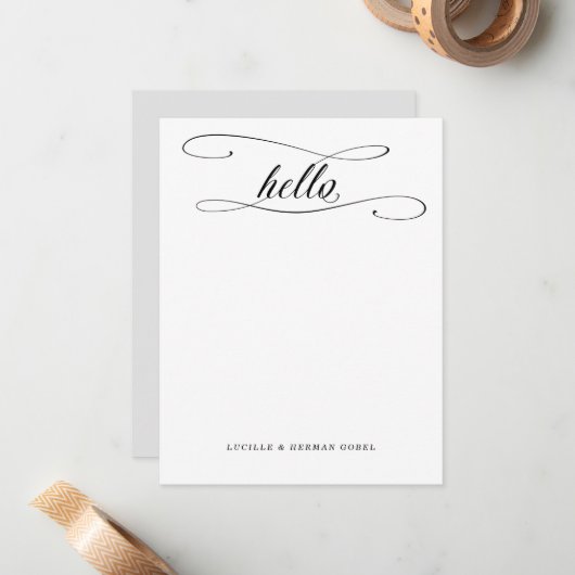 Romantic Hallo Calligrafie - Aangepaste schrijfben Notitiekaartje (Voorkant / Achterkant in situ)