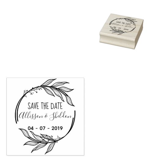 Romantic Hand Draw Leaves Save The Date Rubberstempel (Gestempeld)