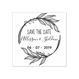 Romantic Hand Draw Leaves Save The Date Rubberstempel