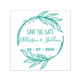 Romantic Hand Draw Leaves Save The Date Zelfinktende Stempel