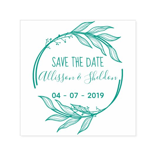 Romantic Hand Draw Leaves Save The Date Zelfinktende Stempel (Design)