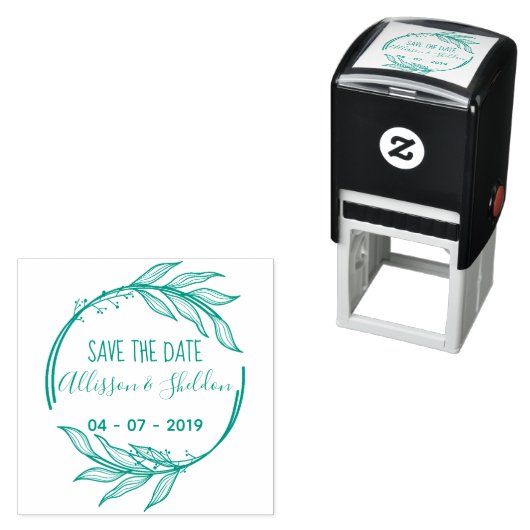 Romantic Hand Draw Leaves Save The Date Zelfinktende Stempel (In situ)