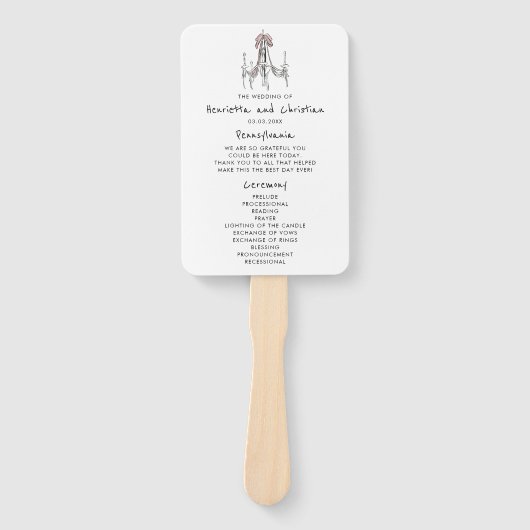 Romantic Hand Drawn Chandelier Wedding Program  Handwaaier (Voorkant)