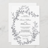 Romantic Hand Drawn Fine Art Floral Wreath Wedding Kaart (Voorkant / Achterkant)