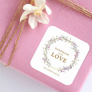 Romantic Handgemaakt met Love Lila Floral Wreater Vierkante Sticker