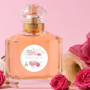 Romantic Handgemaakt met Love Pink Floral Bouquet Ronde Sticker