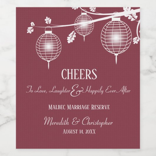 Romantic Hanging Chinese Paper Lantern Weddenschap Wijn Etiket (Enkel label)