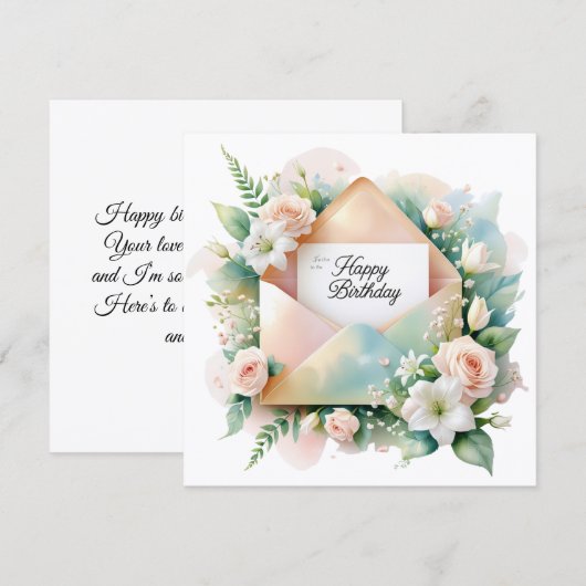 Romantic Happy birthday greeting card Feestdagenkaart (Voorkant / Achterkant)