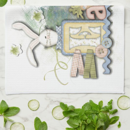 Romantic Happy Paast Bunny Greeting Kitchen Towel Theedoek (Gevouwen)